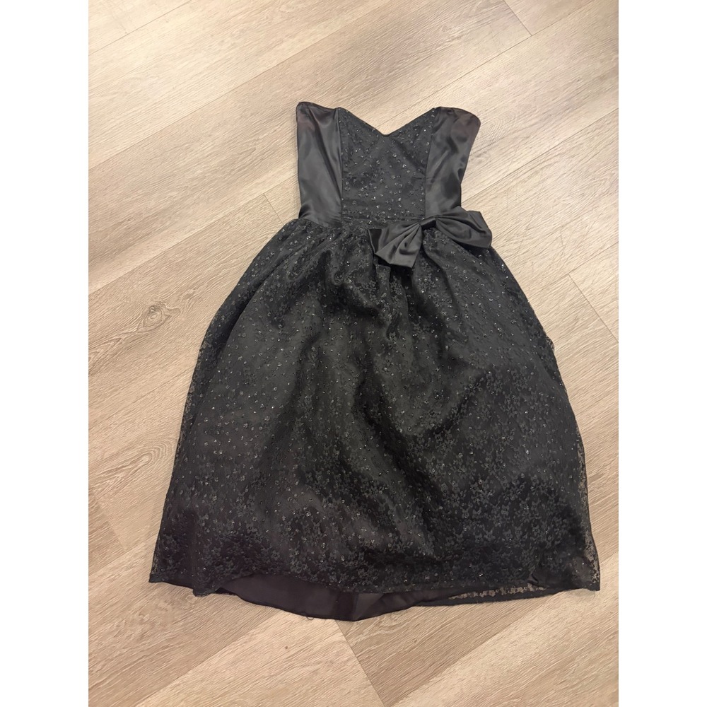 Gunne Sax Jessica McClintock Vintage 80s Black Lace Sparkly Drop Waist Dress 7/8
